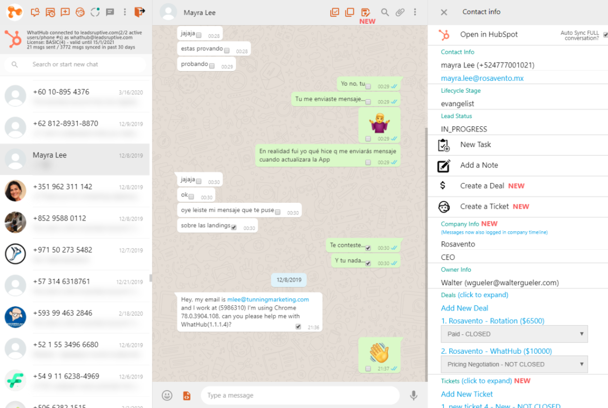 integracion de whatsapp con hubspot