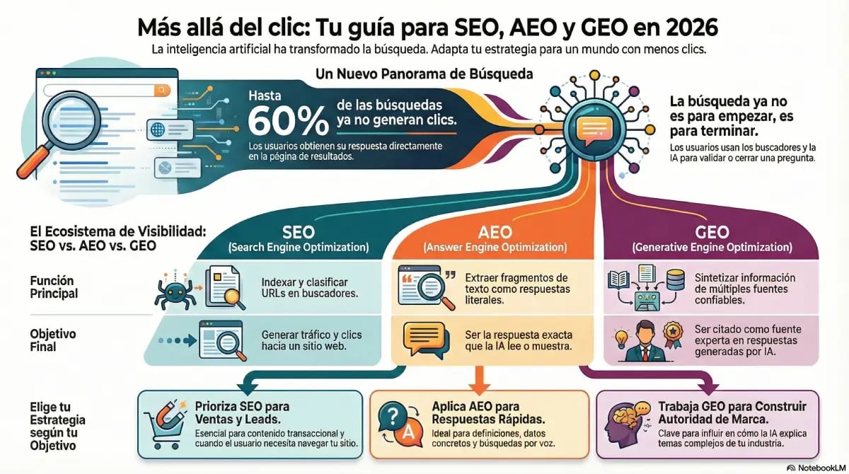 Guía para usar SEO, GEO y AEO
