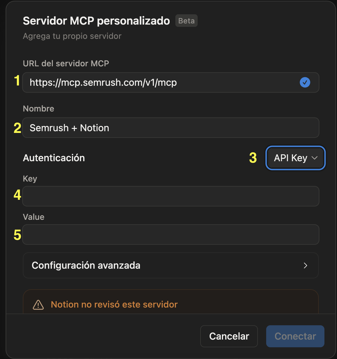 Servidor de semrush en notion