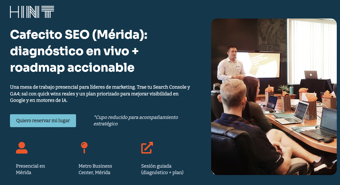 Cafecito SEO Mérida: Diagnóstico + Roadmap con IA